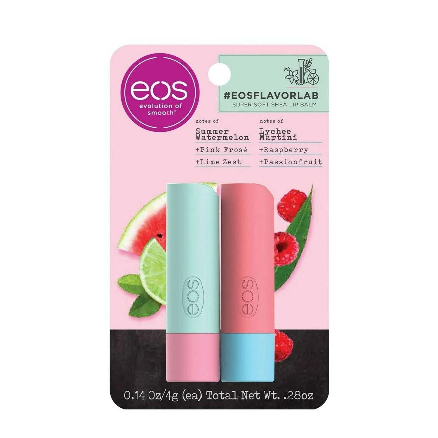 eos eos Flavor Lab Lip Balm Sticks Watermelon Lime Frose' & Raspberry Lychee Pack of 1(Total 0.28oz)