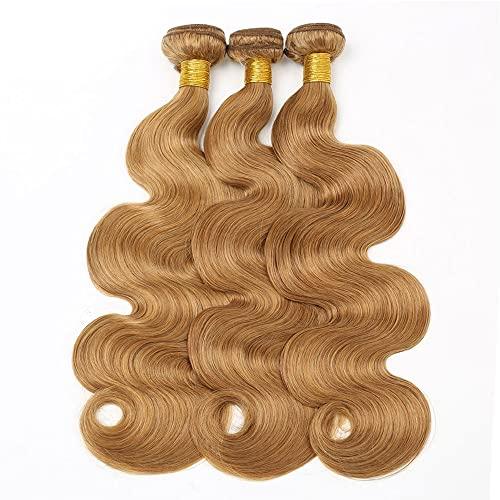 YOUNGHANN Blonde Bundles Human Hair #27 Bundles Blonde Body Wave Bundles Human Hair 14 16 18 Inch Double Weft Weave Extensions Hair Honey Blonde 3 Bundles 300g For Women