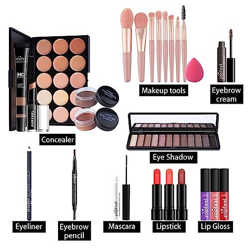 Chpbolly All-in-One Makeup Kit Gift Set, Makeup Kit for Women Full Kit, Makeup Gift Set Include Eyeshadow Palette Lipstick Concealer Blush Mascara Foundation Face Powder, Great Gift Choice(24 PCS)