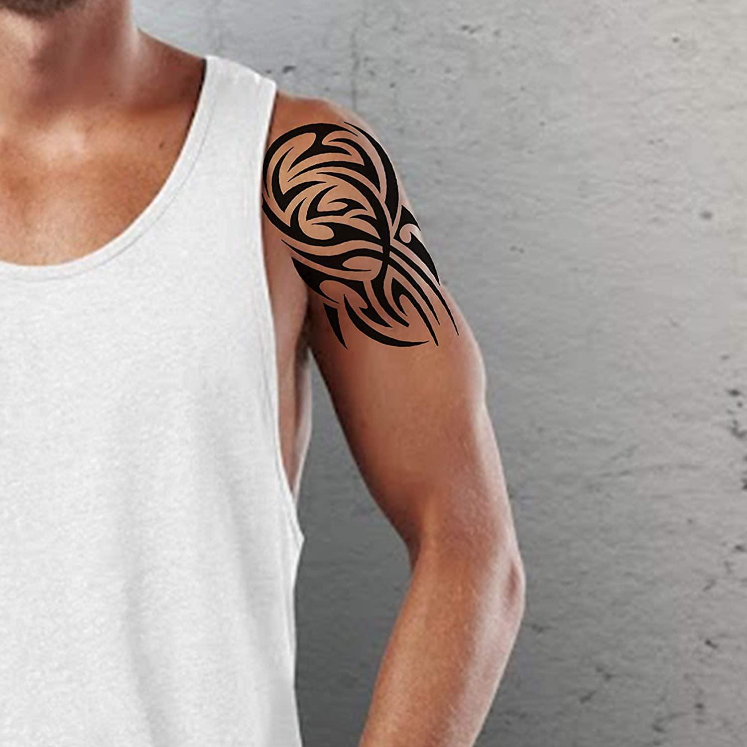 Tatodays Tatodays Temporary tattoo Hawaiian Maori shoulder stick on black Maori tribal body art sticker transfer for arms shoulder Aztec Polynesian Samoan for adult men and women luau fancy dressparty