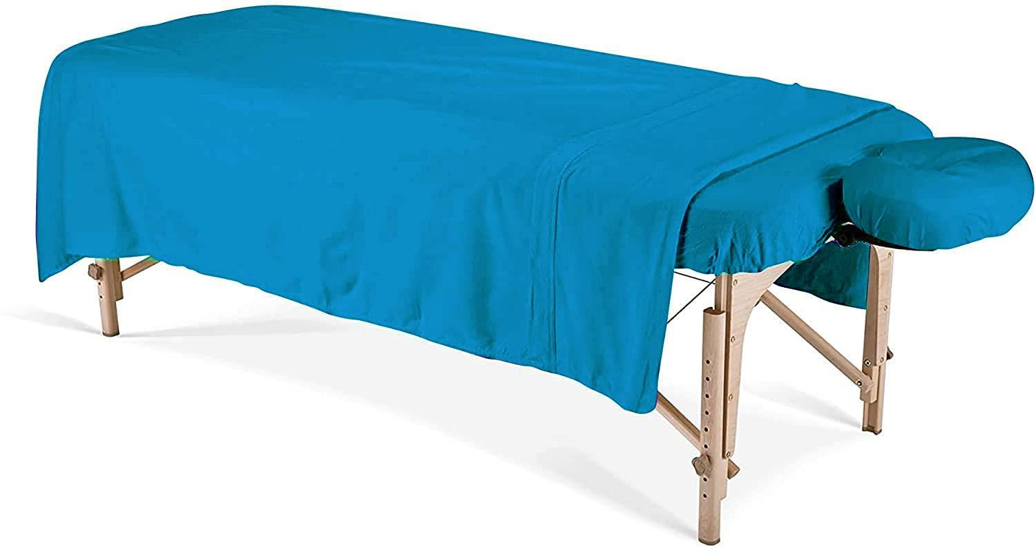 USHA BEDDING'S 3-Piece 100% Egyptian Massage Table Sheet Set - Premium Facial Bed Cover - Includes Flat and Fitted Sheets with Face Rest Cover (Turquoise- Solid)