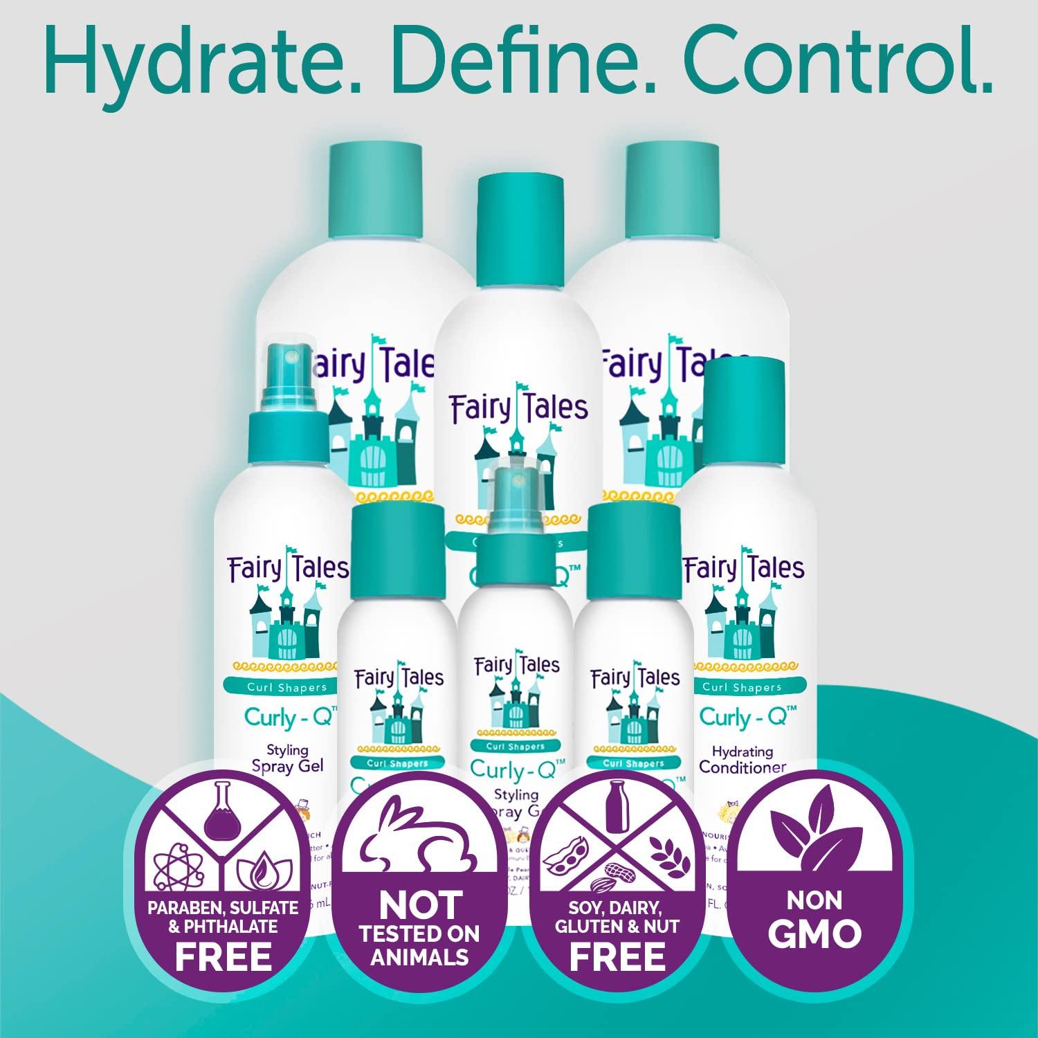 Fairy Tales Fairy Tales Curly Q Daily Hydrating Shampoo, Conditioner, Spray for Normal, Damaged, Curly, Color Treated, All Hair - Hydrating Kids Travel Kit with Murumuru butter, Aloe, Rosemary - 3.3oz (Pack of 3)