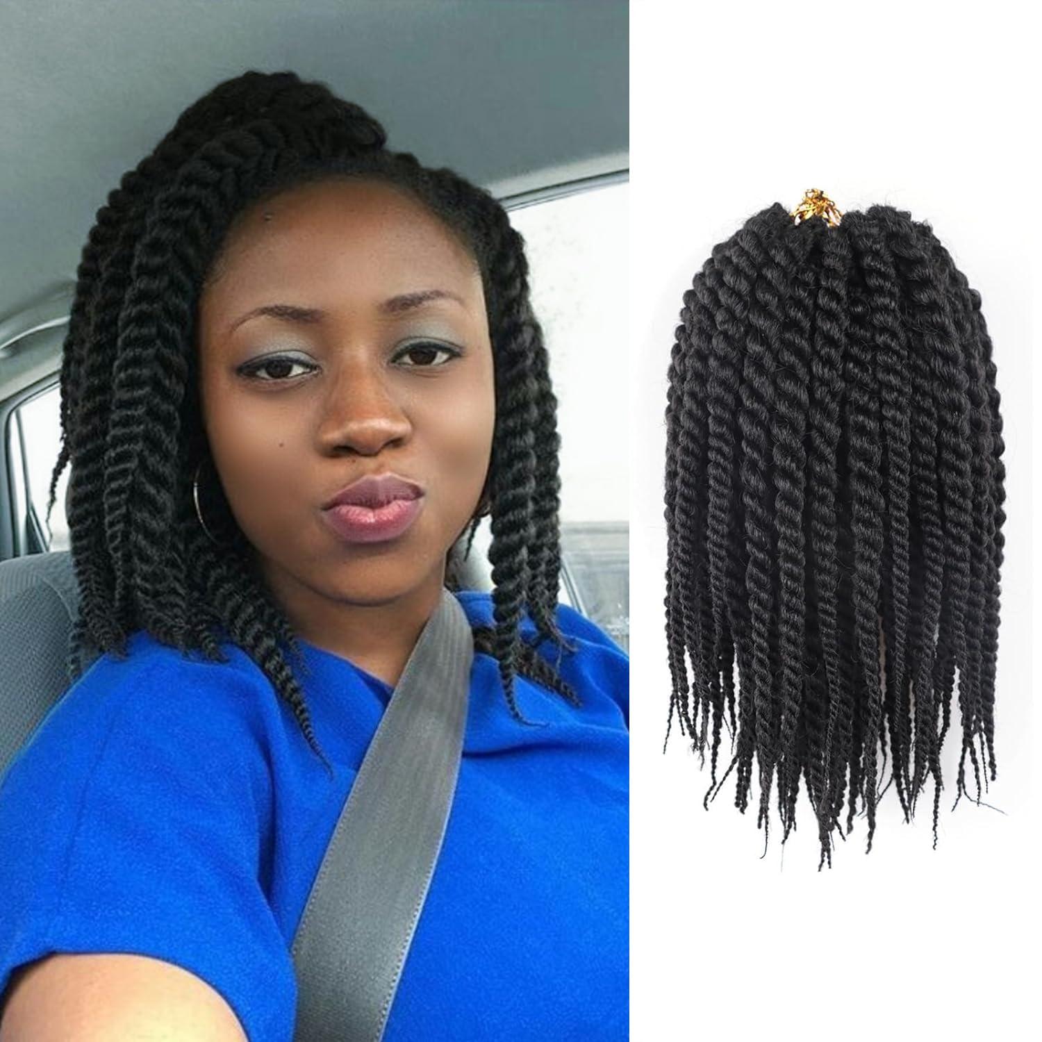 QANSFA Senegalese Twist Crochet Hair 12 Inch Havana Twist Crochet Hair Short Jumbo Twist Crochet Hair for Women 7 Packs Jumbo Cuban Twist Crochet Braids Crochet Kinky Twist Braiding Hair(12 Inch,1B-Black)