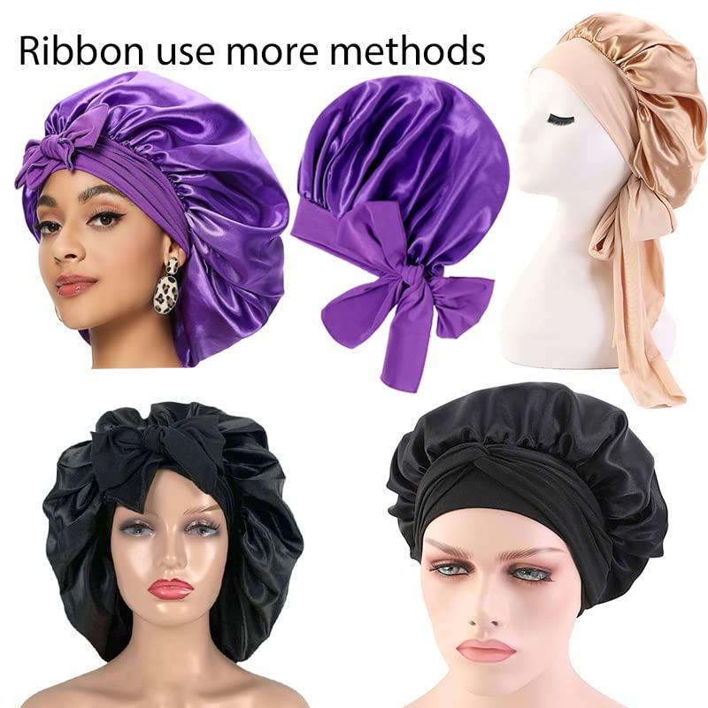 Boyiexin Custom Logo Satin Bonnet Hair Care Bonnet for Sleeping, 20 PCS Silk Bonnet Hair Wrap Cap with Ribbon Tie Band for Women (Dark Pink)
