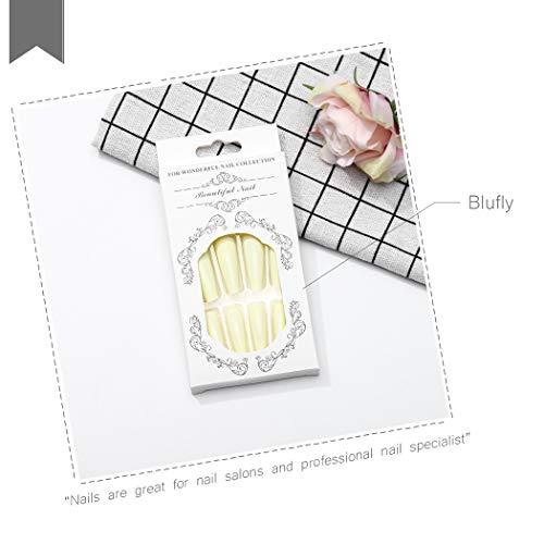 Blufly Blufly Glossy Press on Nails Long Square Coffin Fake Nails Acrylic False Nails Tips Ballerina Nails for Women and Girls (Blue) (Style C)