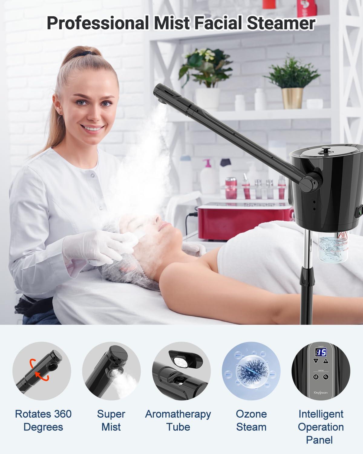 Kingsteam Kingsteam Professional Facial Steamer with Ozone - Ionic Nano Hot Mist Steamer with Large Capacity and 30-Min Timer for Estheticians, Beauty Salons, and Home Skin Care Use