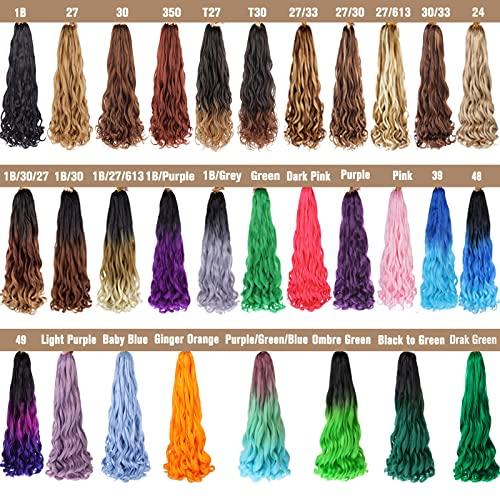 COOKOO COOKOO Ombre Blue French Curls Brading Hair 22 Inch Bouncy Braiding Hair 9 Pack French Curls Box Braids with Bouncy Curls EZ Braids Synthetic Hair For Black WomenBlue/Light blue