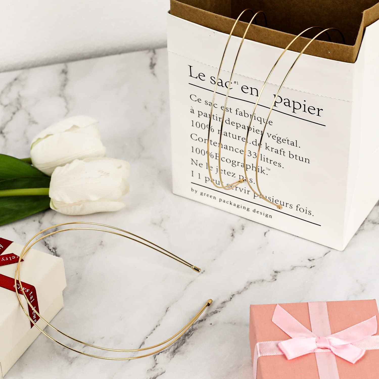 Vin Beauty Vin Beauty 4 Pcs Metal Thin Double Headbands Row Wire Headband for Women Bridal Headband Hair Hoop Wedding Hair Band Elastic Metal Hairband for Women Girls (Gold)