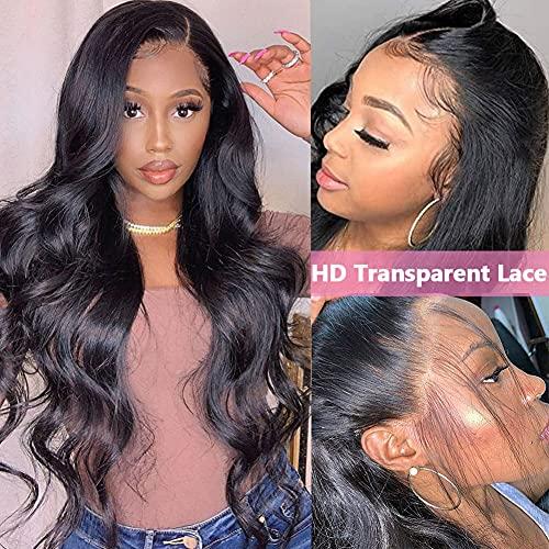 CITY GIRL 30 inch Lace Front Wigs Human Hair Pre Pluck 13X4 Transparent HD Body Wave Lace Front Wigs Human Hair with Baby Hair 180% Density Glueless Wigs Human Hair Pre Plucked for Black Women Natural Black