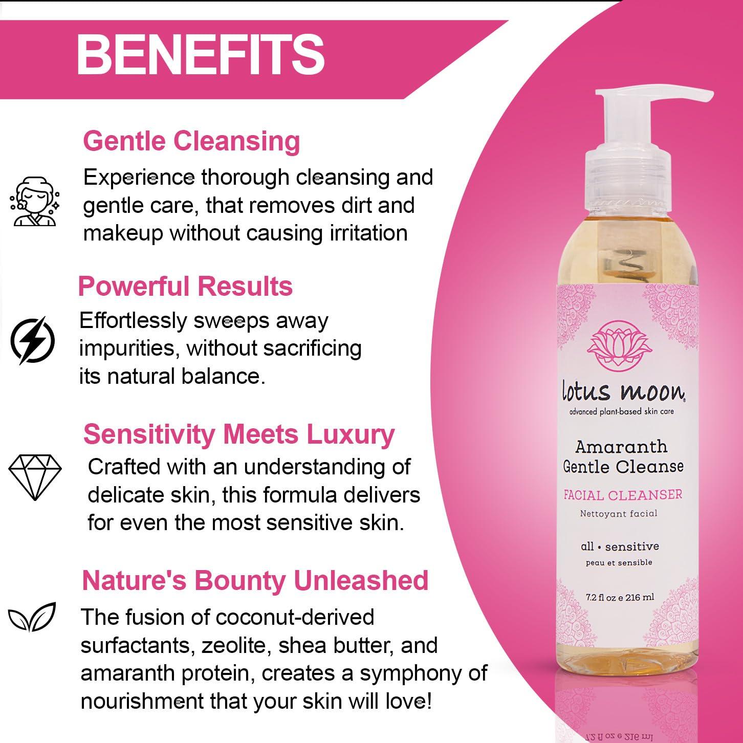 Lotus Moon Lotus Moon - Amaranth Gentle Cleanse | Face Cleansing Gel for Sensitive Skin | Removes Makeup, Dirt, and Excess Oil without Irritation (7.2 fl oz | 216 ml)