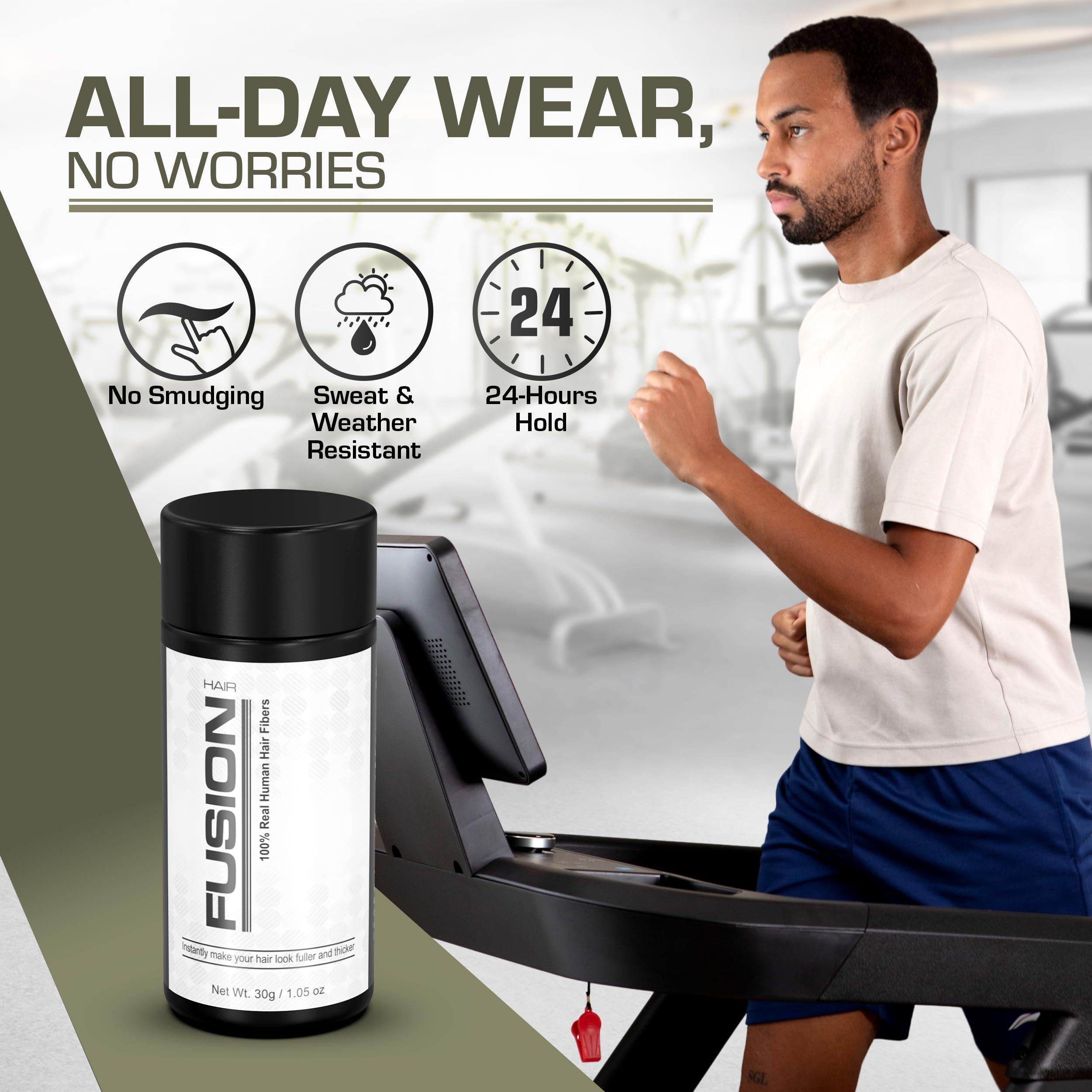 Hair Fusion Hair Fibers for Thinning Hair - (1.05 Oz) Real Human Hair Building Fibers to Conceal Bald Spots and Thinning Hair, Root Touch Up and Volumizer, Black