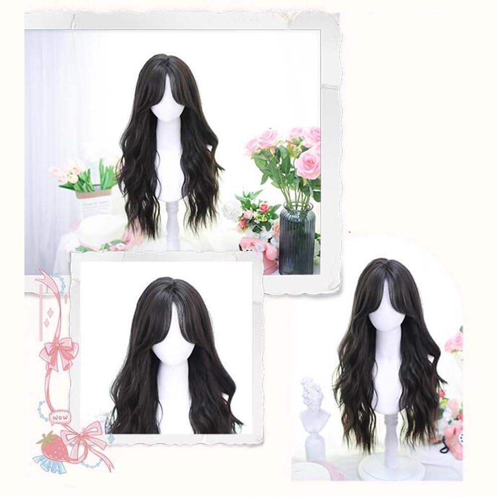 TALENARRA TALENARRA Black Wig with Bangs Long Black Wavy Wigs for Women Synthetic Wigs Natural Black Curly Hair Wig for Daily Party Use (black)