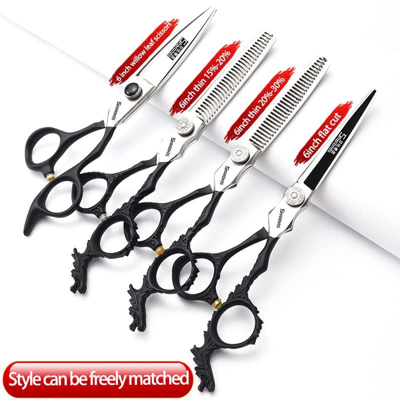 SHARONDS Silver/black barber scissors, high hardness sharp professional hairdresser scissors 6 inch salon hairdresser scissors. (4pc-B)