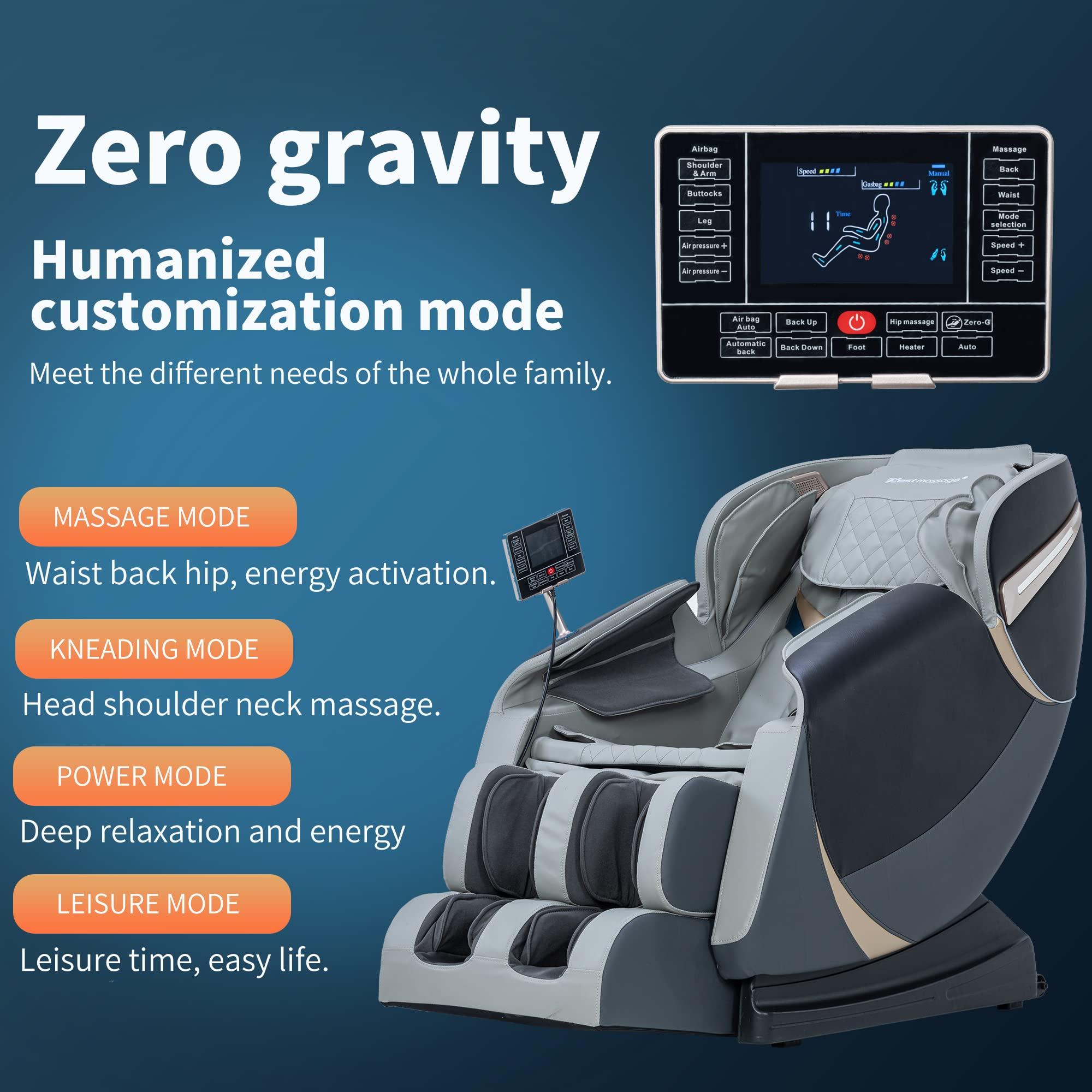 BestMassage Massage Chair,Full Body Zero Gravity Recliner Chair with Smart Large Screen Bluetooth Speaker Wormwood Back and Calf Heating Therapy Foot Roller Air Massage System for Home Office,Grey