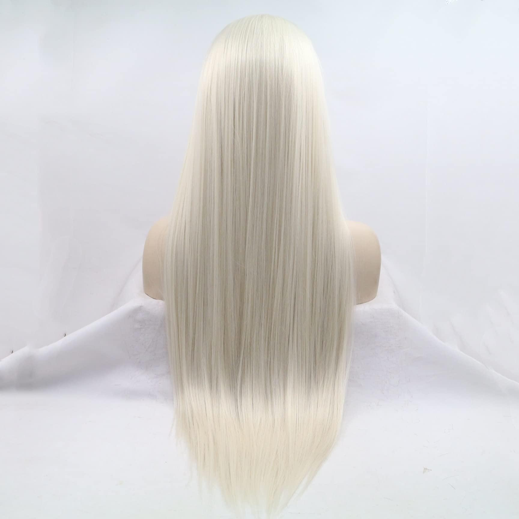 xiweiya Xiweiya Long Straight Lace Front Wigs #60 Platinum Blonde Natural Heat Resistant Synthetic Hair Half Hand Tied Wigs for Cosplay Daily Wear