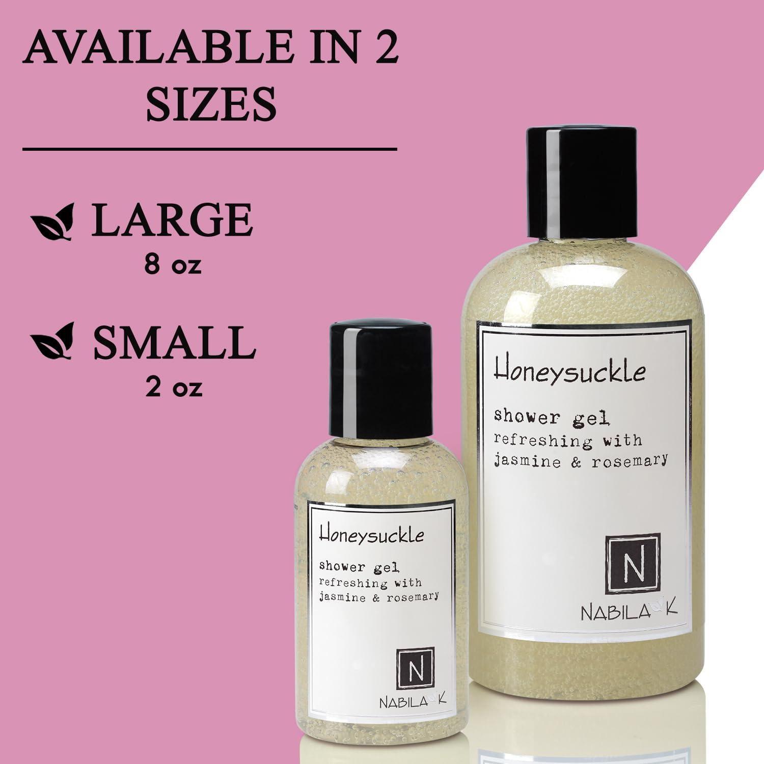 Nabila K Nabila K Honeysuckle Shower Gel, Travel Size Refreshing Body Wash with Jasmine & Rosemary, 2 oz - Naturally Derived, Sulfate-Free, Paraben-Free - Made in the USA