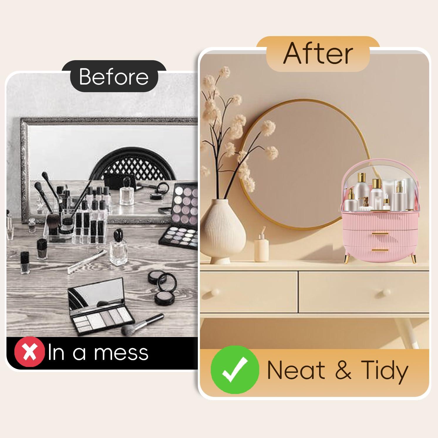 lurcns lurcns Makeup Organizers and Storage, Make up Organizer for Vanity Cosmetics Skincare Organizers With Lid and Drawers Display Cases for CountertopPink