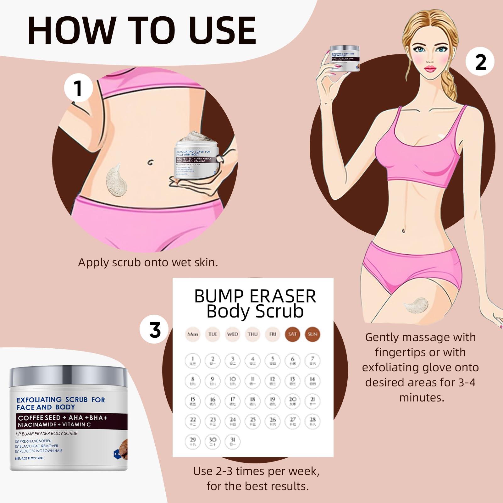 YAFUSIPE KP Bump Eraser Body Scrub with 10% AHA BHA Ingrown Hair Keratosis Pilaris Razor Bump Treatment Exfoliating Body Scrub Exfoliator Exfoliant Face Scrub for Strawberry Leg Pre-shaven Blackhead 4.23OZ