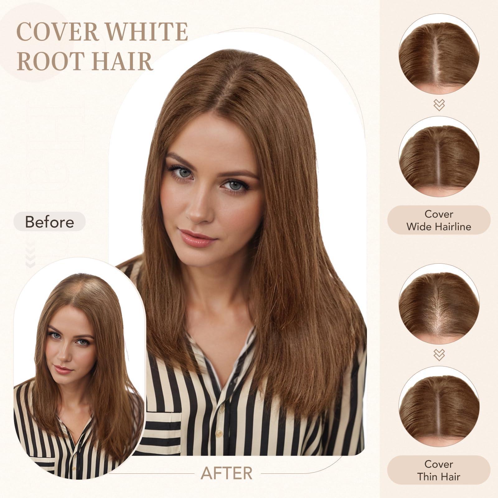 Hairro Hairro Hair Toppers For Women Real Human Hair Top Hair Pieces For Thinning Hair Short Topper Hairpiece Remy Toupee On Top Crown Topper Hair Extensions 12 Inches 41g #04 Medium Brown