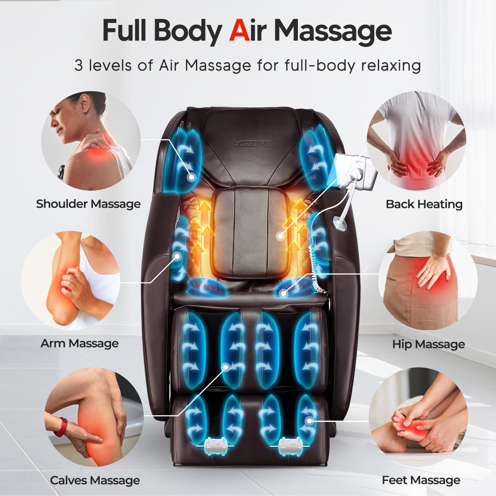 BOSSCARE BOSSCARE 2025 Full Body Zero Gravity Massage Chair, APP Control Shiatsu Massaging Recliner with Foot Roller, Back Heated, Bluetooth Speaker, Touch Screen for Family & Friends