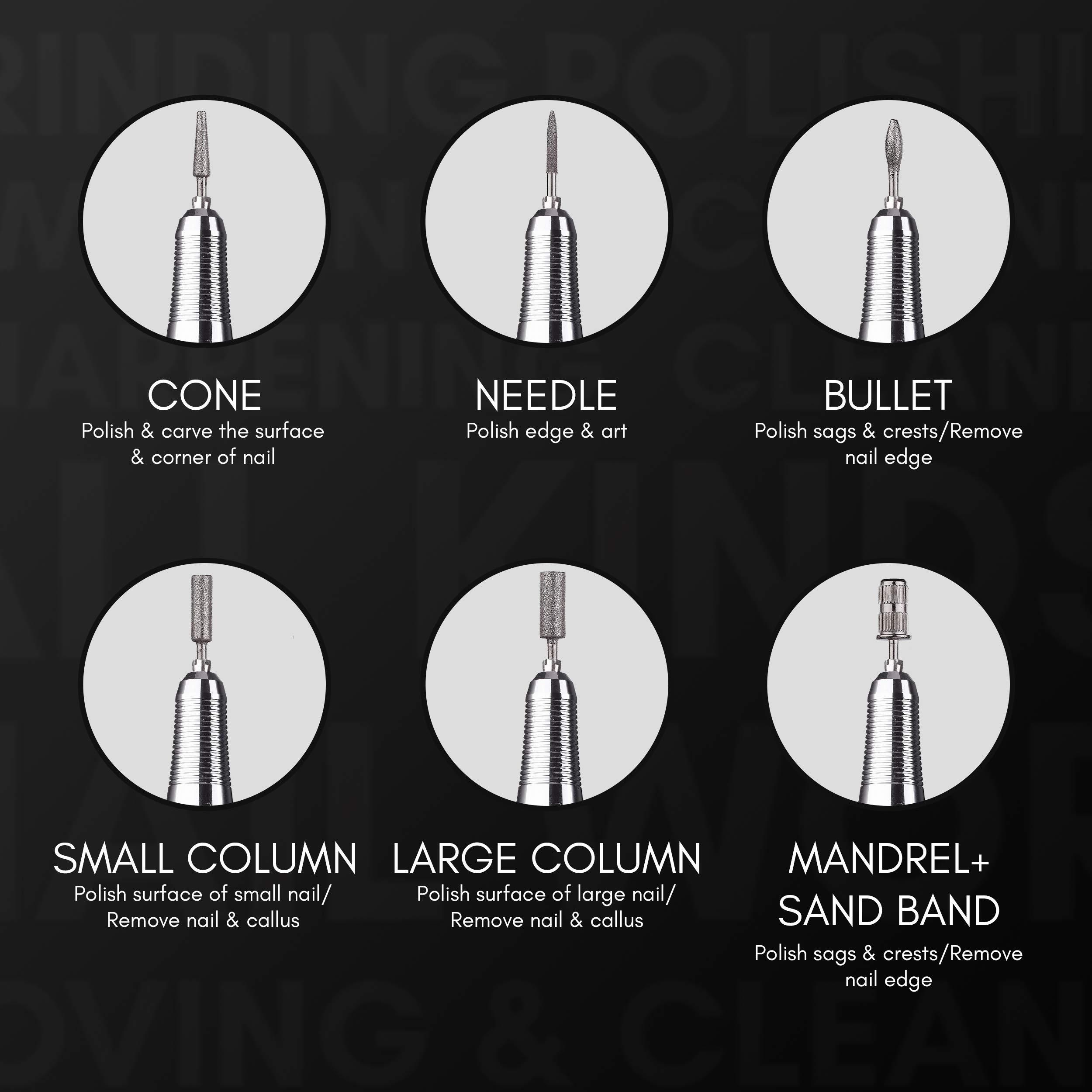 Makartt Portable Black Nail File Kit with Nail Drill Bit - 3XF Nature Nail Buffer Bit Bundle