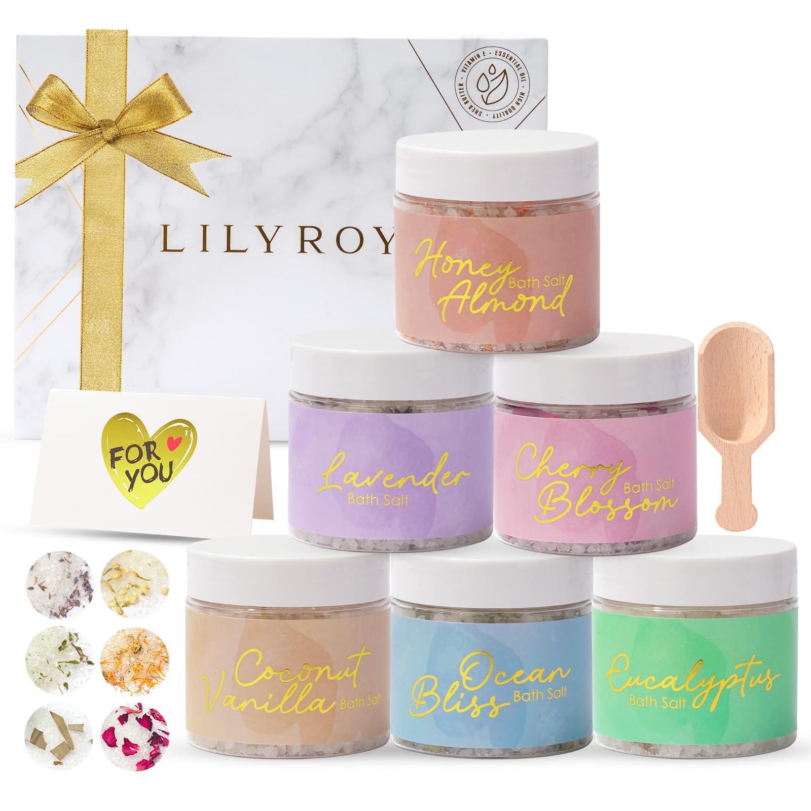 LILY ROY LILY ROY Spa Bath Gift Baskets Set Perfumes Bath and Body Gift Box Gift Set 15 Pcs Epsom Salts Bath Bombs Bath Spa Gifts for Women Fathers Mothers Day Spa Kit Gifts Set for Christmas Birthday