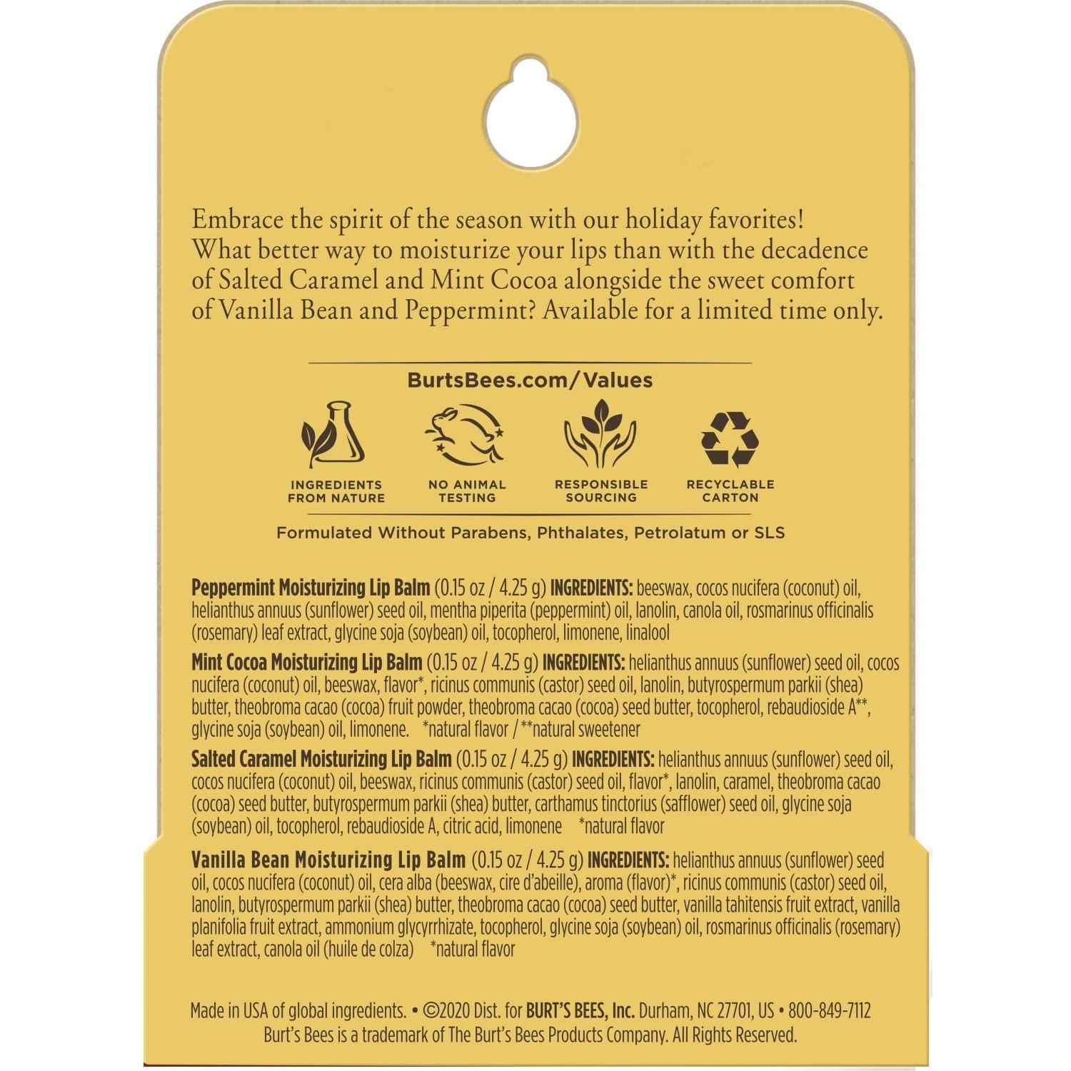 Burts Bees Burts Bees Burts Bees Bliste Kit Limited Edition Unisex 2021 - Lip Balm Pepermint, Mint Cocoa, Salted Caramel, Vanilla Bean SADHB70 4 Piece Set