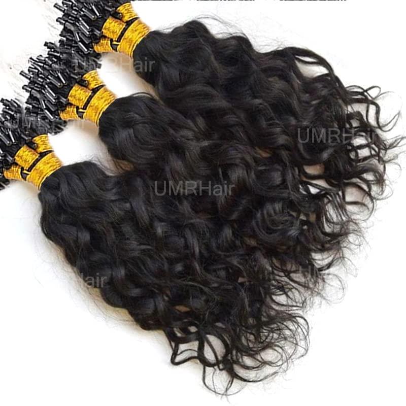 UMRHair 20inch Micro Link Hair Extensions Real Human Hair Water Wave 200g 200strands Microlink Human Hair Extension for Black Women Beaded Invisilable Micro Ring Extension Natural Black