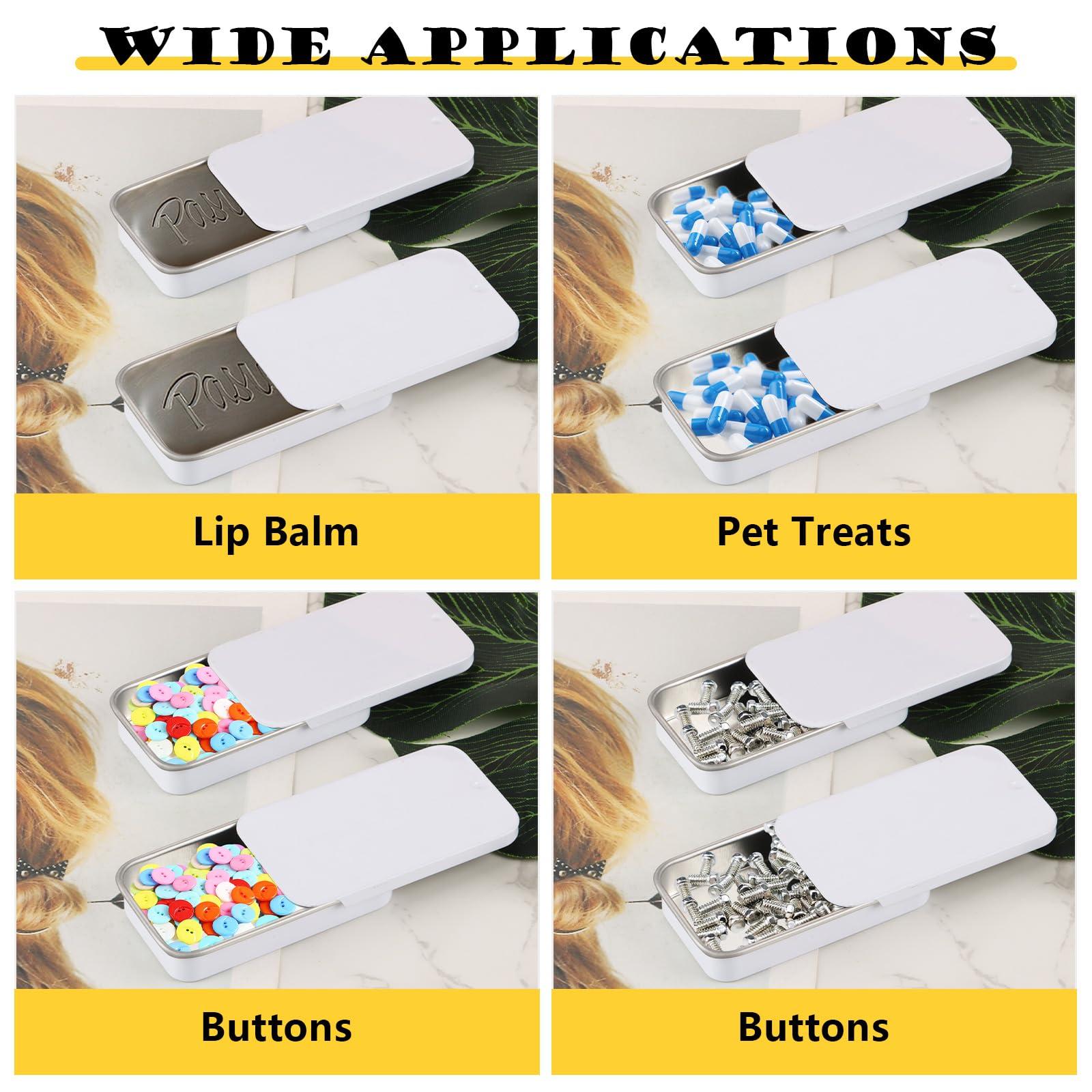 YAYODS YAYODS 100 Pack Mini Metal Tin Box, 2.36 x 1.3 x 0.4 Inch Empty Tins with Slide Top Lids Small Rectangular Tin Containers for Storage Jewelry, Candies, Crafts, Pills (White)