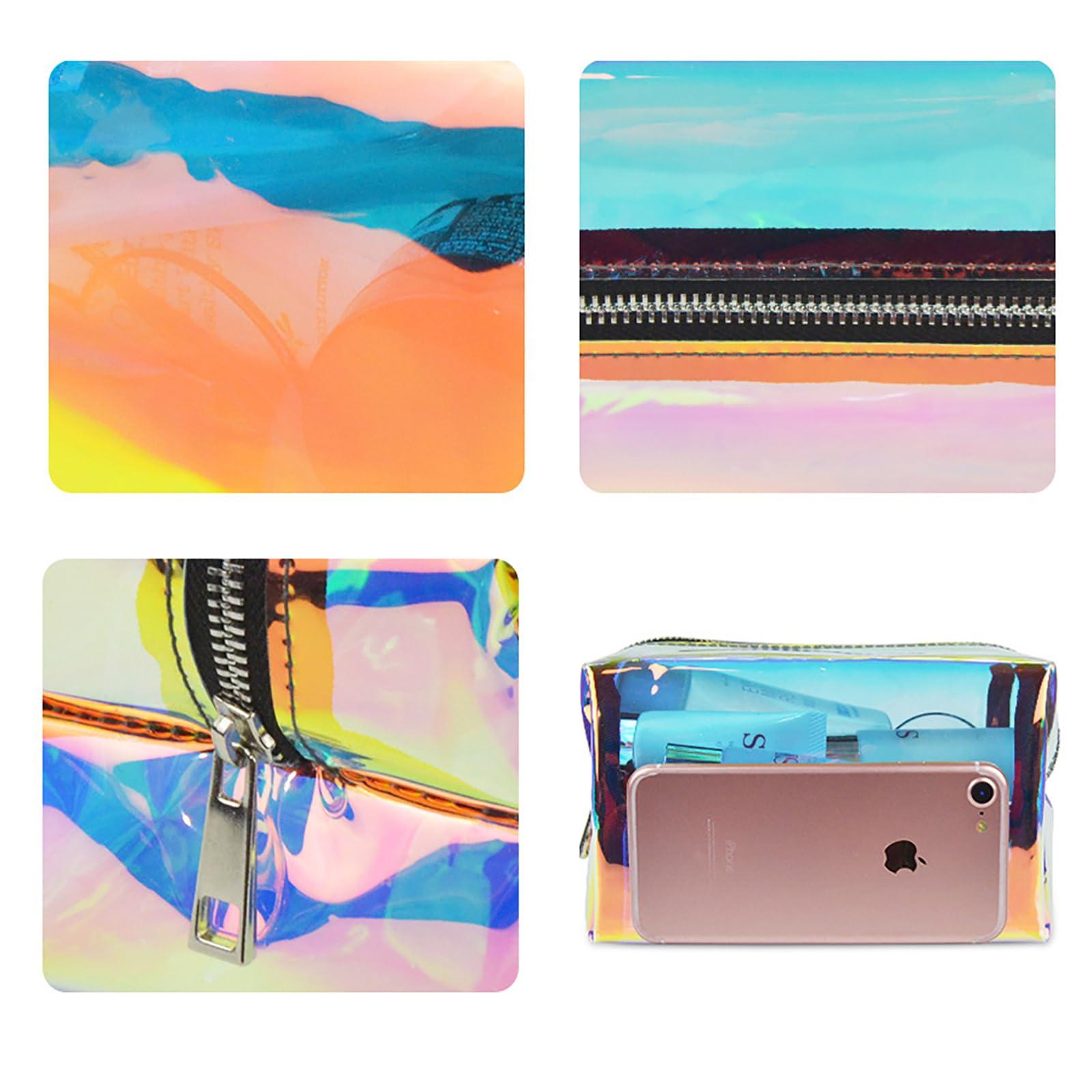 BYKOINE BYKOINE Clear Iridescent Holographic Makeup Bag, Travel Cosmetic Pouches with Zipper Toiletry Organizer Case (Plain)