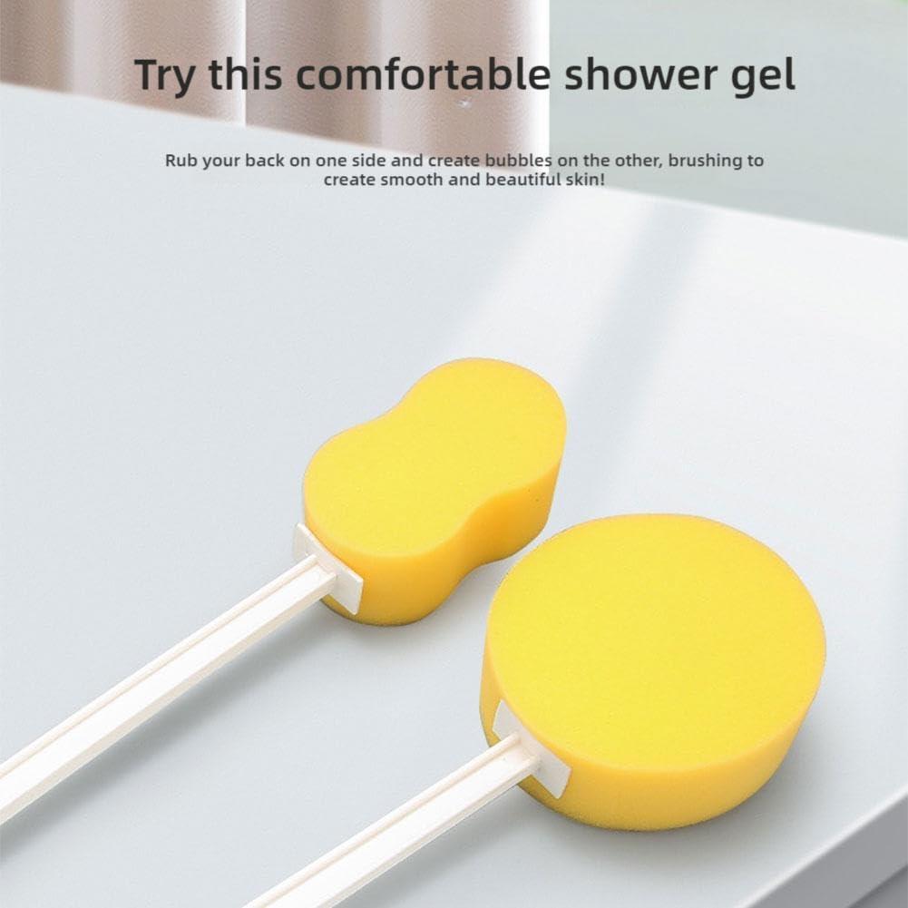 QHUDLV QHUDLV Long Handle Bath Sponge,Handled Back Sponge for Shower,Lightweight Back Washer Handled Butt Scrubber Shower Brush for Foot Body Cleaning Bathing Limited Motion (Round Yellow)