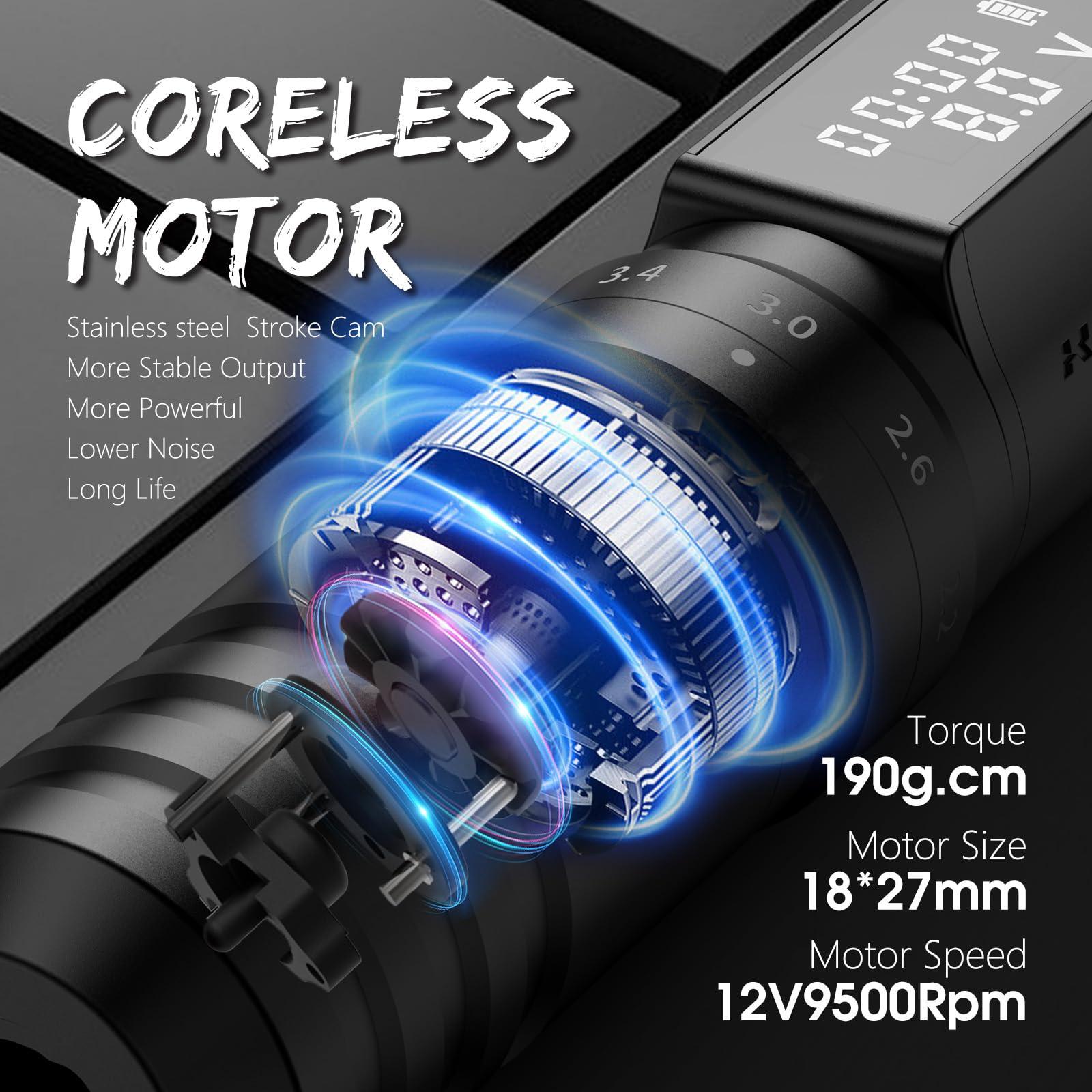 Kiss of Dragon Tattoo Gun Wireless tattoo machine, 2400mAh Rotary Tattoo Machine with 6 stroke length Options, Pro Tattoo Guns with Motor Power reliable for all kinds of needles, ink-Kiss of Dragon