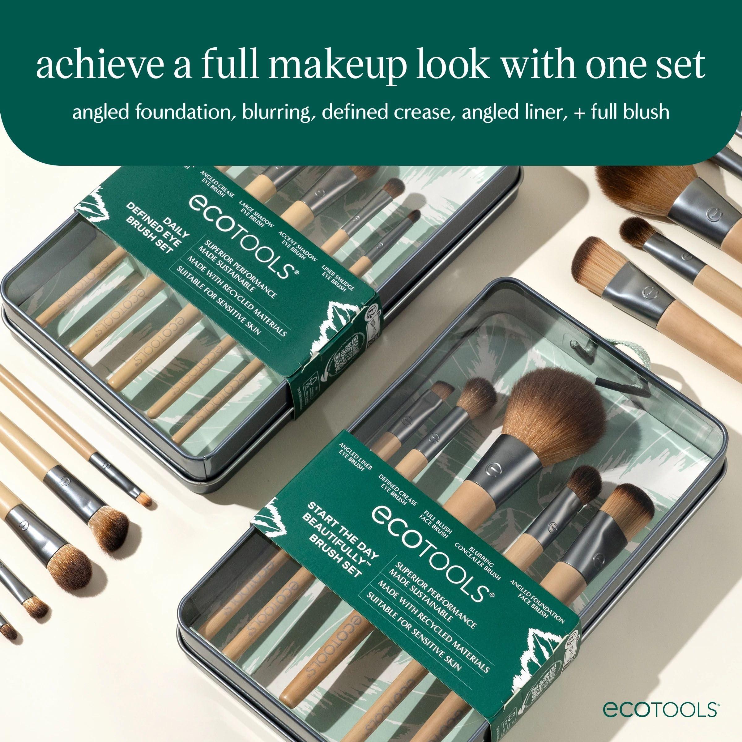EcoTools EcoTools Makeup Brush Set for Eyeshadow, Foundation, Blush, and Concealer with Bonus Storage Case, Start the Day Beautifully, Travel Friendly, 6 Piece Set