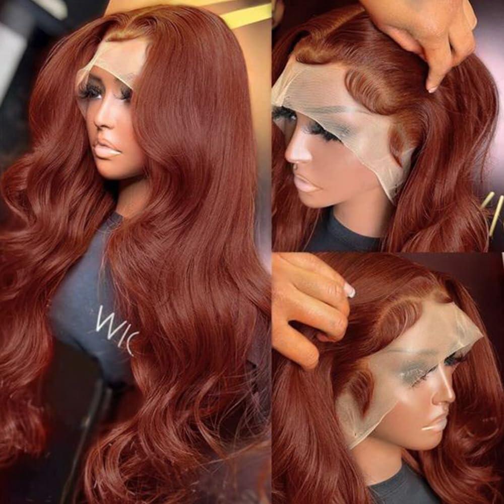 KINSTAR KINSTAR Reddish Brown Lace Front Wigs Human Hair Pre Plucked 13x6 Body Wave Lace Front Wigs Human Hair Auburn Colored Human Hair Lace Front Wigs Body Wave Hd Lace Frontal Wigs Human Hair 24 inch