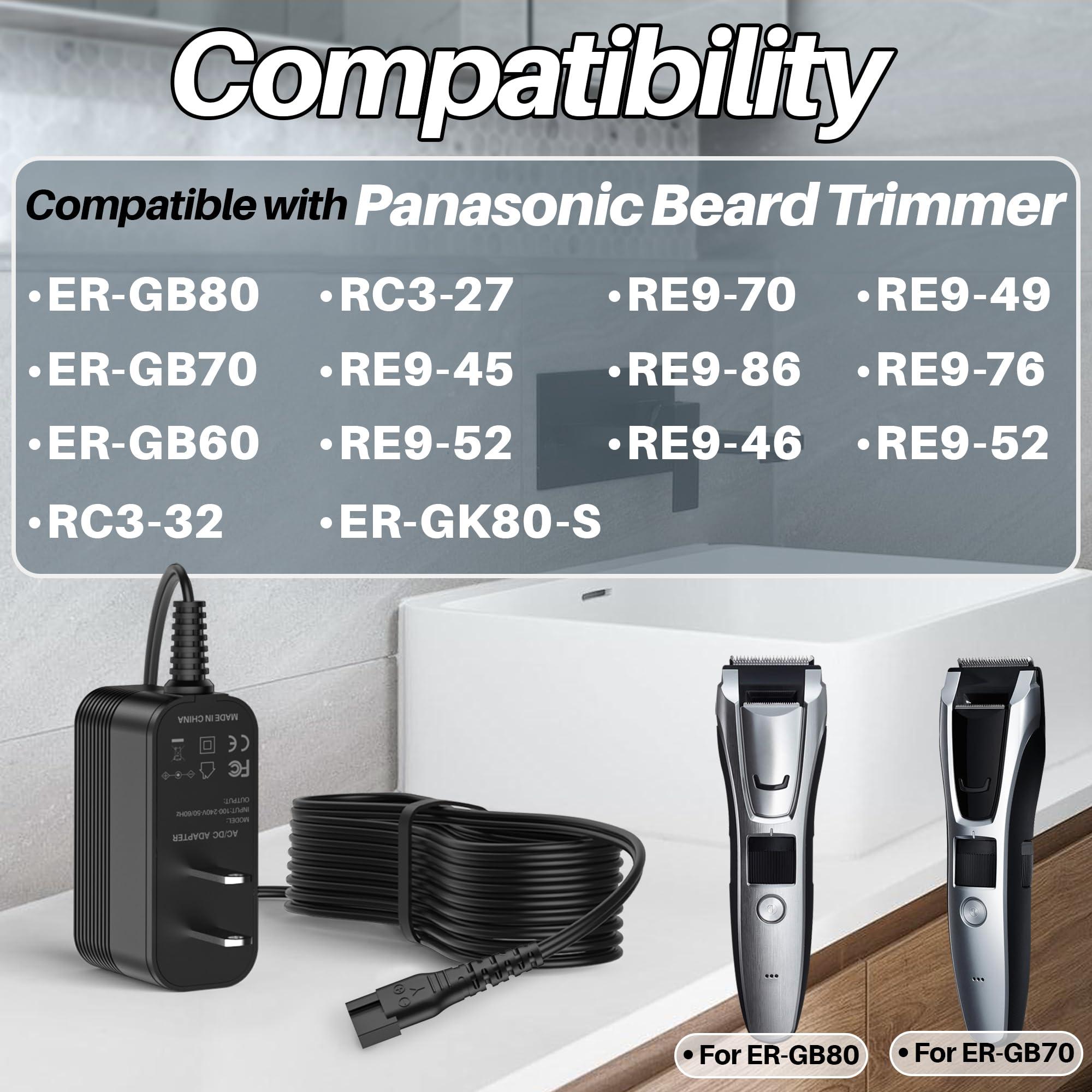 XHUCHINMAL 1.9V Charger for Panasonic Beard Hair Trimmer ER-GB80 ER-GB70 ER-GB60 ER-GK80-S Power Cord for Panasonic Trimmer RE9-45 RE9-52 RE9-70 RE9-86 RE9-46 RE9-49 RE9-76 RE9-52 RC3-27 RC3-32 1.4A AC Adapter