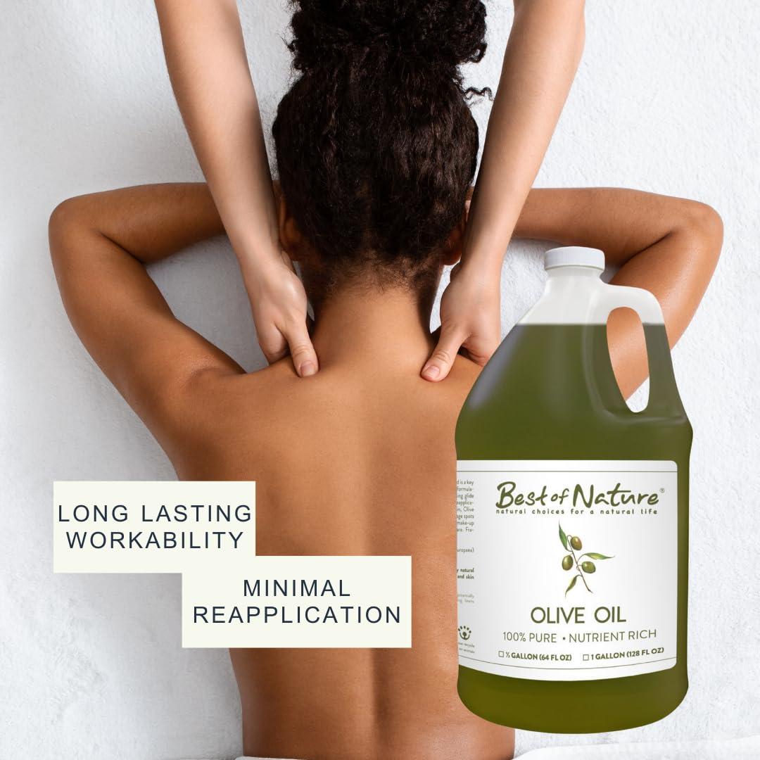 Best of Nature Best of Nature 100% Pure Olive Massage & Body Oil  Cold Pressed, Natural & Unscented Moisturizer for Skin, Hair & Bath, 1 Gallon (128 fl oz)