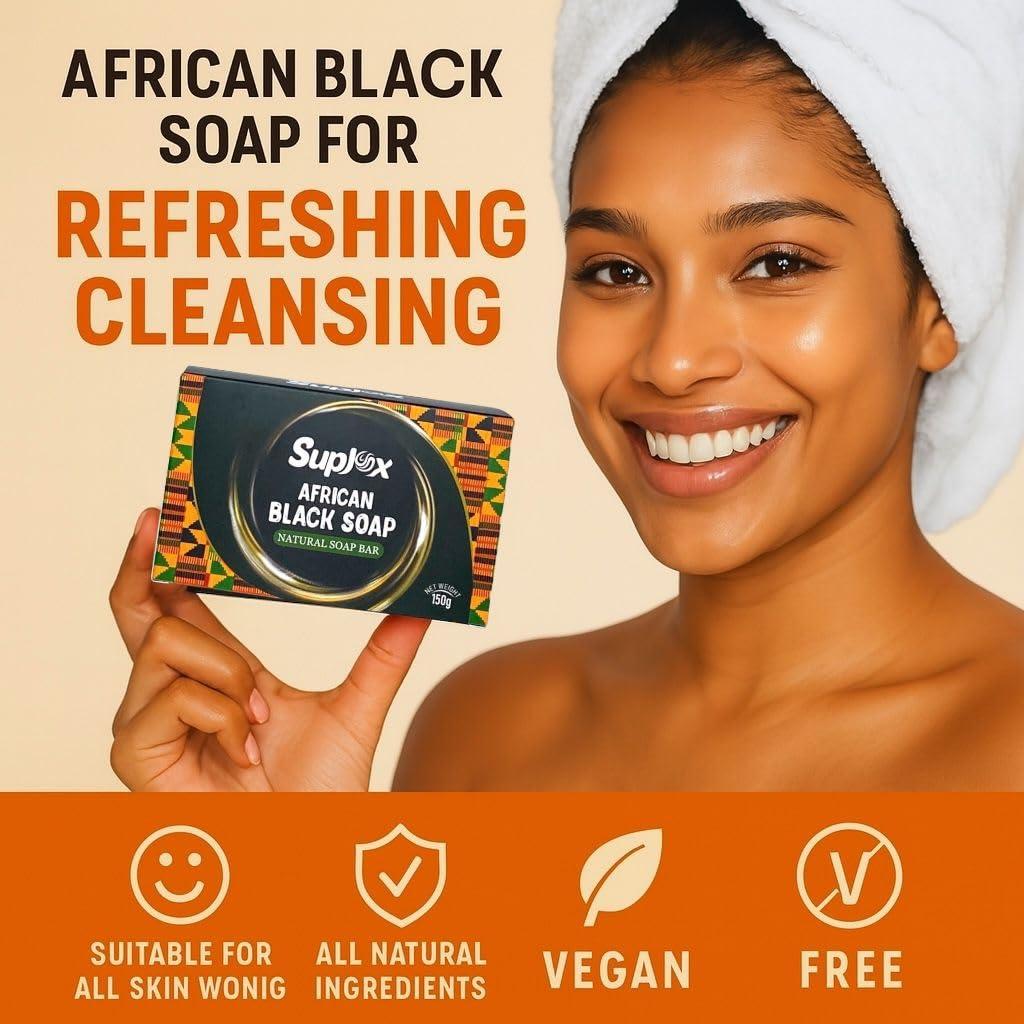 Suplox Raw African Black Soap Bar Black African Soap for oily Skin, Scars, Dark Spots | Perfect for Pimples, Blackhead, Face & Body Wash | Face and Body Wash Soap 1 Count.