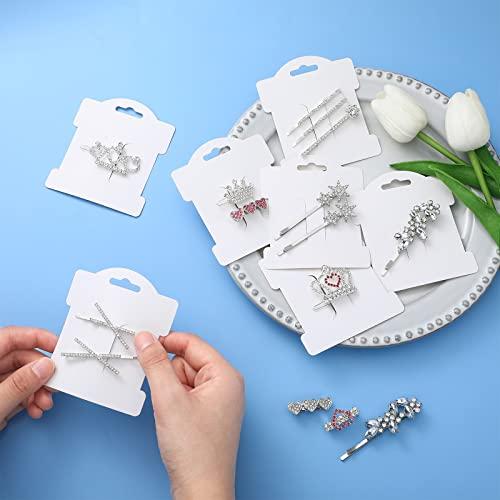 Junkin Junkin 100 Pcs Hair Clip Display Cards Headband Display Cards Hair Bow Holder Cards Rectangle White Cardboard Hair Barrettes Jewelry Display Holder for Hair Accessories Display and Organizing()
