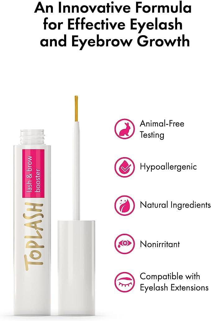 Toplash TOPLASH Eyelash Growth Serum - Innovative Formula for Longer, Thicker, Fuller Brows & Lashes - Natural, Cruelty-Free & Hypoallergenic - 0.10 fl.oz.