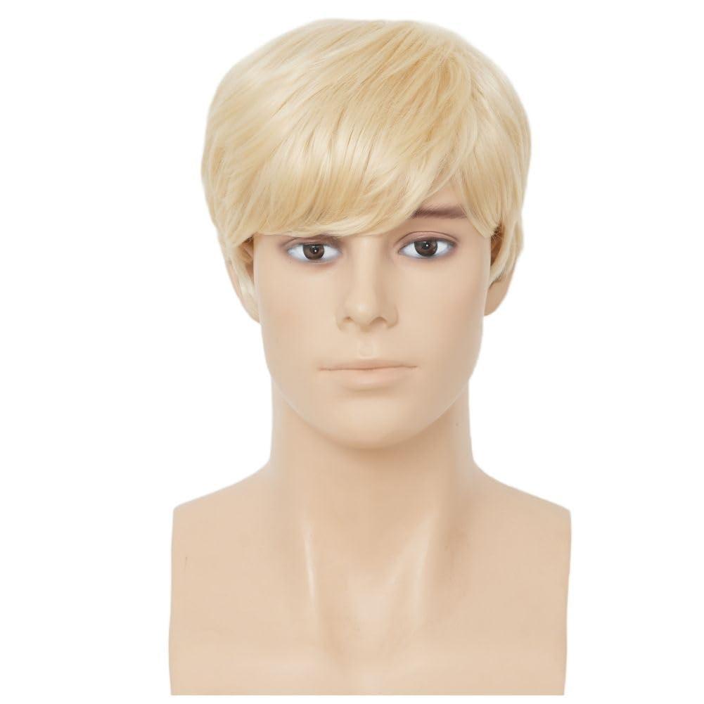 Swiking Swiking Mens Short Blonde Wig Natural Synthetic Hair Wigs Halloween Costume Daily Party Wig