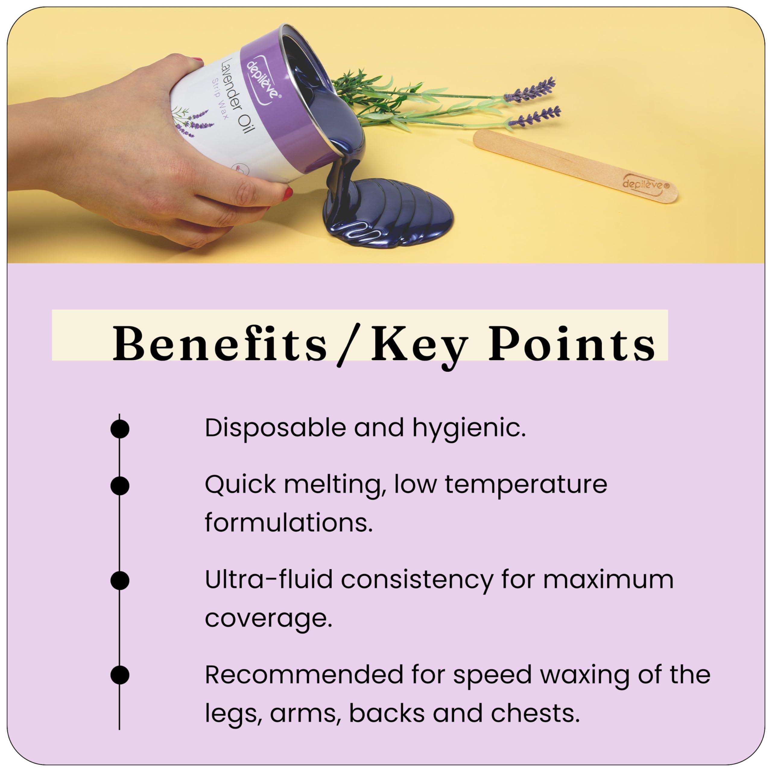 Depileve Depileve Hair Removal Wax - Lavender Rosin Wax for Sensitive Skin - Full-Body Wax - Ideal for Delicate Areas - Moisturizing Strip Wax - for Salon and At-Home Use