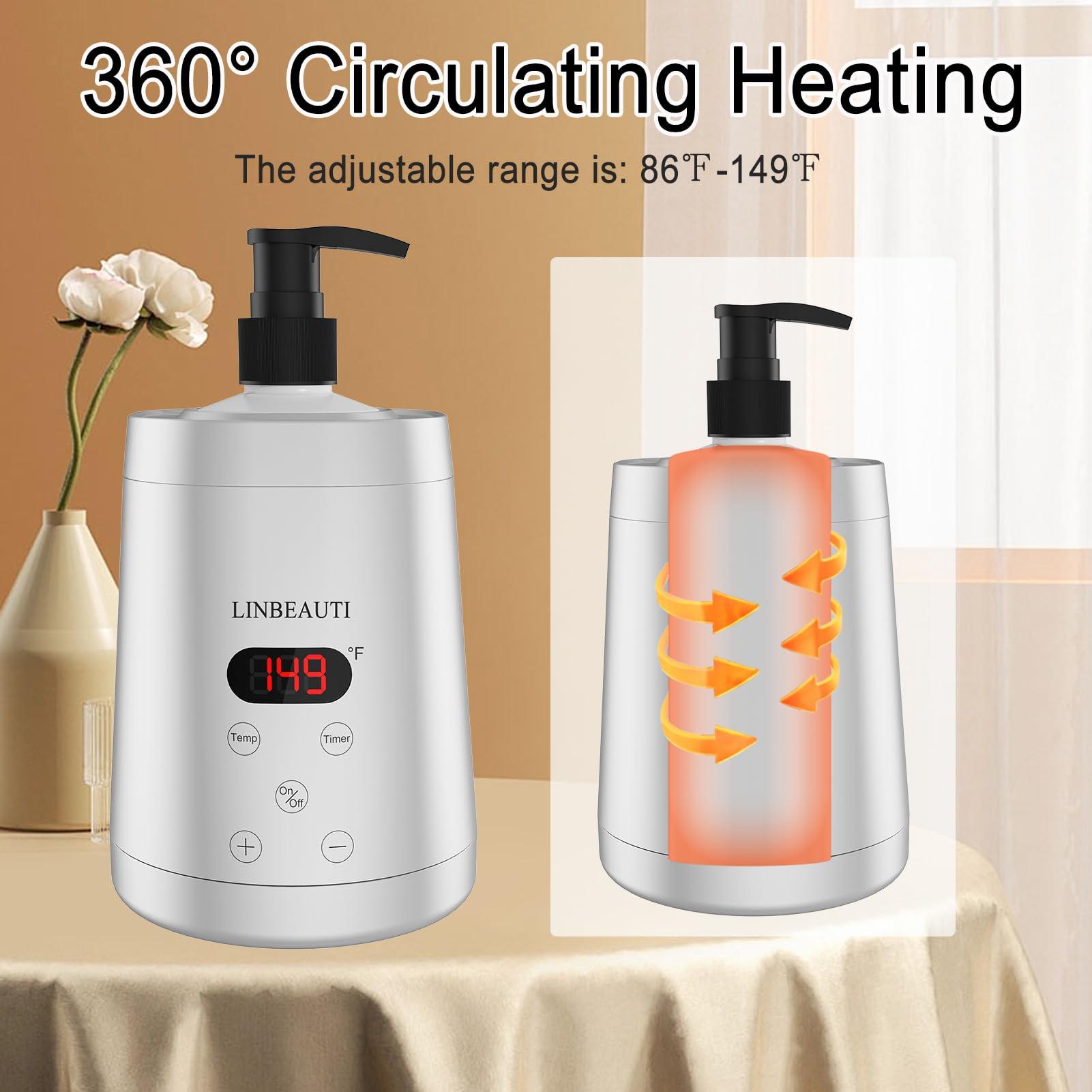 LINBEAUTI LINBEAUTI Massage Oil Warmer Bottle Professional Lotion Heater for SPA, Automatic Oil Warmer Heated Oil Lotion Cream for Salon, Barber Shops, Home, with Two Oil Bottle Dispenser
