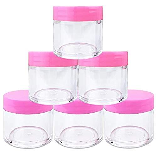 Beauticom. Beauticom 1 oz. 30G/30ML USA Acrylic Round Clear Jars with PINK Flat Top Lids for Creams, Lotions, Make Up, Cosmetics, Samples, Herbs, Ointments (180 Pieces (180 Bottoms & 180 Lids))