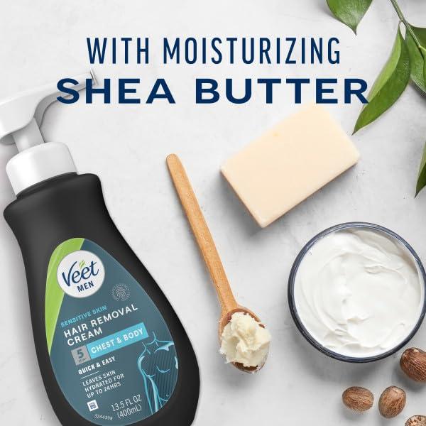 Veet Veet Sensitive Skin Dermatologically Tested 13.5 Fl Oz. 5 Min Men\'s Hair Removal Gel Cream with Spatula For Body, Chest & Back (2 Pack)