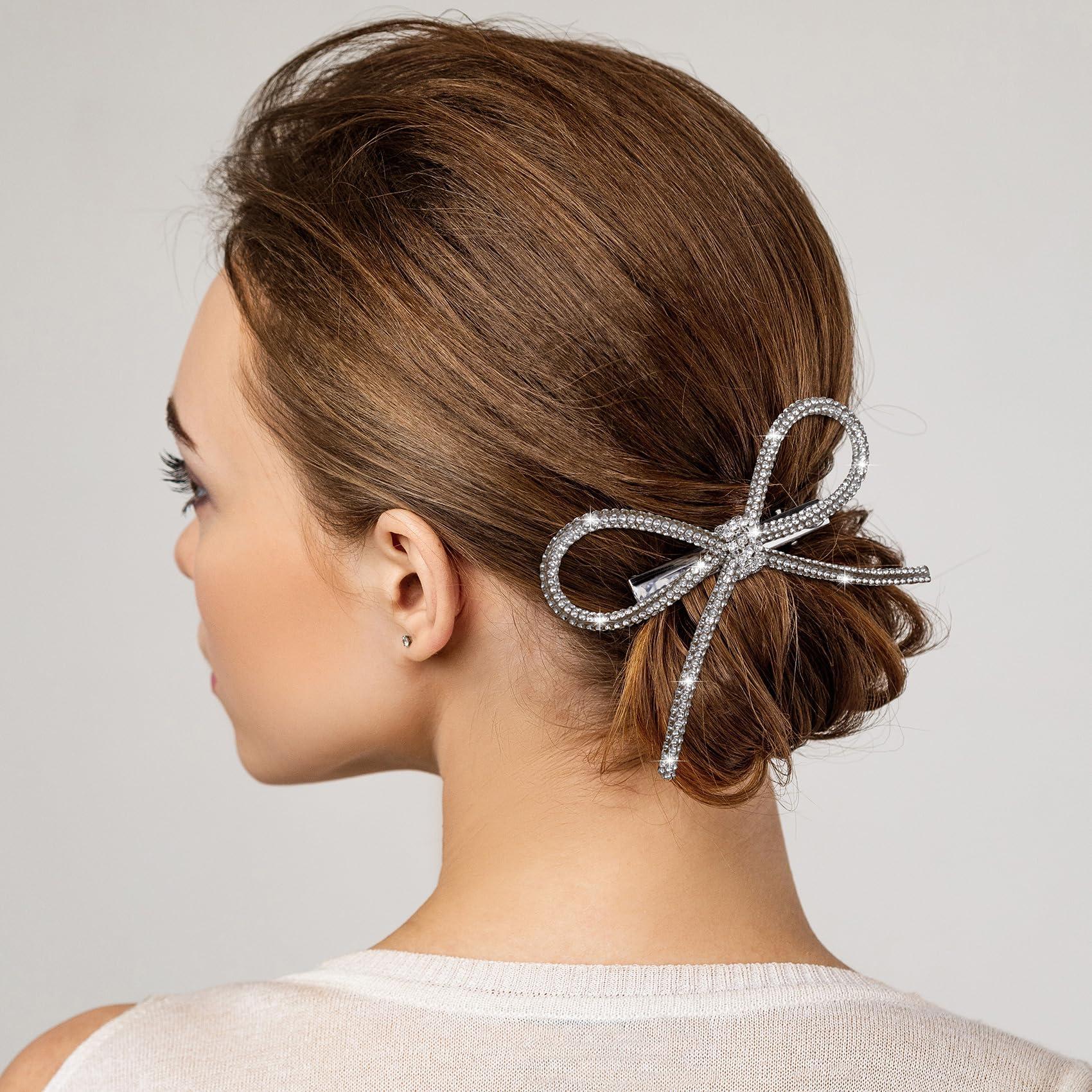Mxxipp Mxxipp Bow Hair Clips,Rhinestone Crystal Bowknot Clips for Women Girls,Silver Hair Accessories for Party Halloween Vanlentine Mothers\' Day1PCS