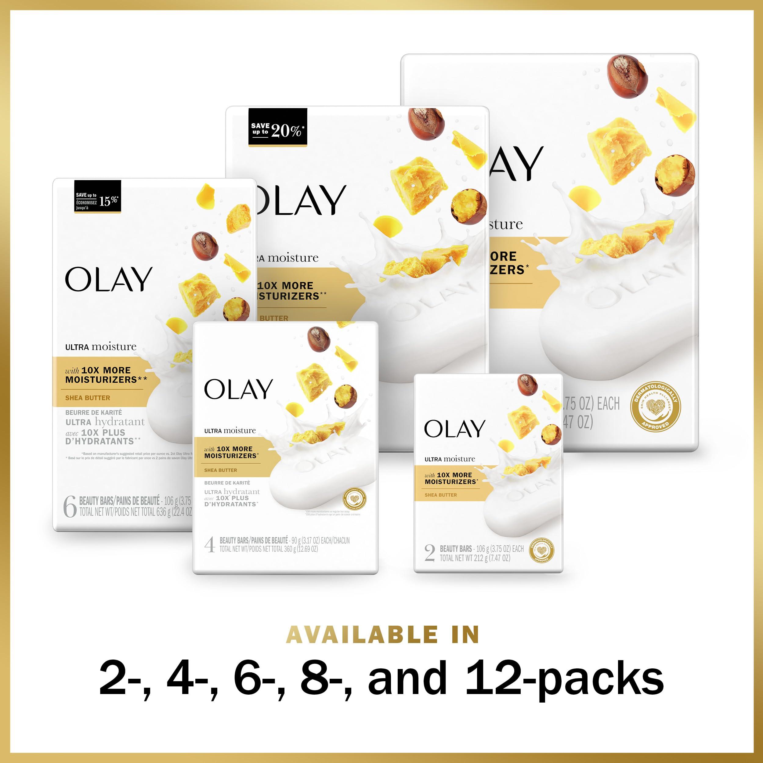 Olay Olay Moisture Outlast Ultra Moisture Shea Butter Beauty Bar with Vitamin B3 Complex, 3.75 oz, (Pack of 6)