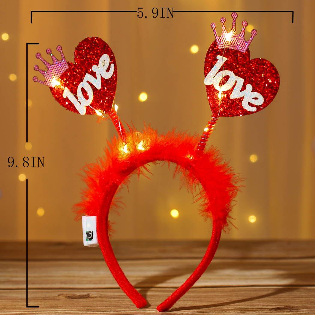 Fdesigner Fdesigner Heart Headband Red Light Up Valentine Hair Band Love Feather Hair Hoop Women Cute Heaadpiece Sequins Party Hair Accessories Costume Holiday Gift (Cute)
