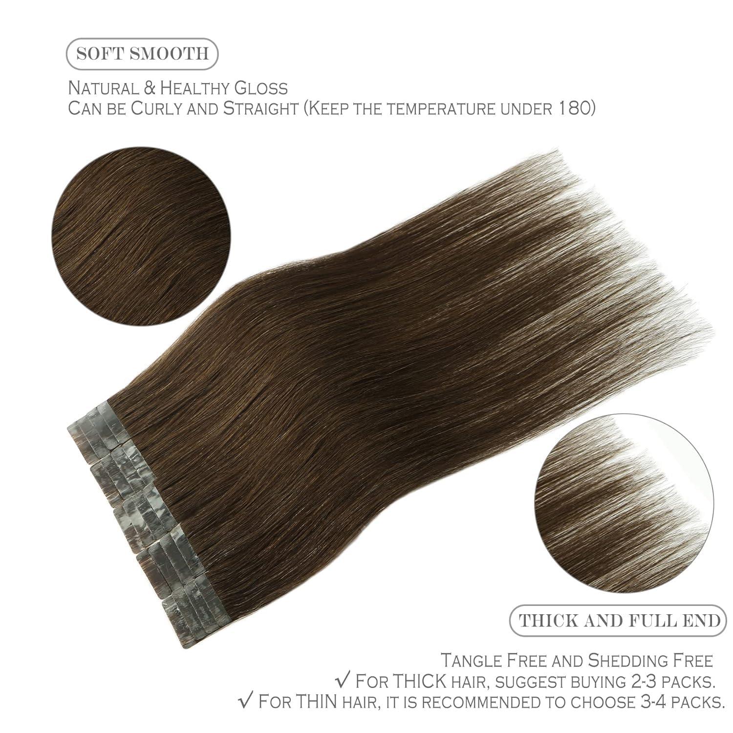 Purfashion Purfashion Medium Brown Tape in Hair Extensions Human Hair 20 inches Real Human Hair Extensions Seamless Hair Extensions Tape in 50 Gram 20 Pieces Invisible Tape in Straight Human Hair for Women