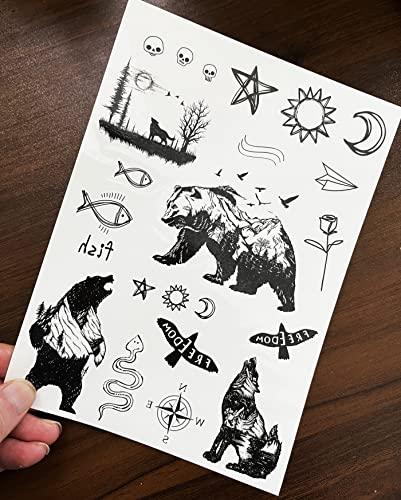 Kotbs Kotbs 6 Sheets Black Totem Barbed Wire Animal Temporary Face Tattoos, Halloween Temporary Tattoos for Men Women, Waterproof Fake Tattoo Stickers for Kids Adult Halloween Costume Accessories and Partie