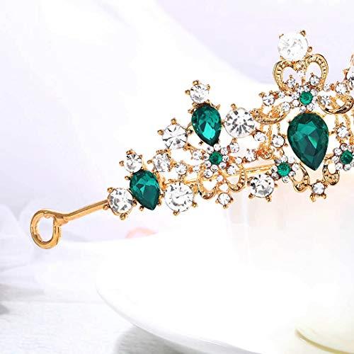 Barode Barode Bridal Baroque Wedding Crowns Rhinestone Tiaras Queen Prom Hair Accessories for Women and Girls (Green)